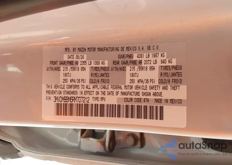 2024 Mazda Cx-30 2.5 S Select Sport z USA, uszkodzony, nr VIN 3MVDMBBM6RM707212